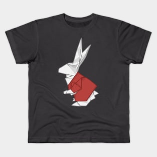 Origami White Bunny with Red Shirt _ Bunniesmee Kids T-Shirt